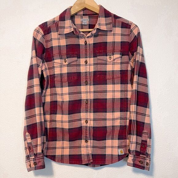 Carhartt Red & Pink Plaid Flannel Button Down Shirt M - Picture 1 of 7